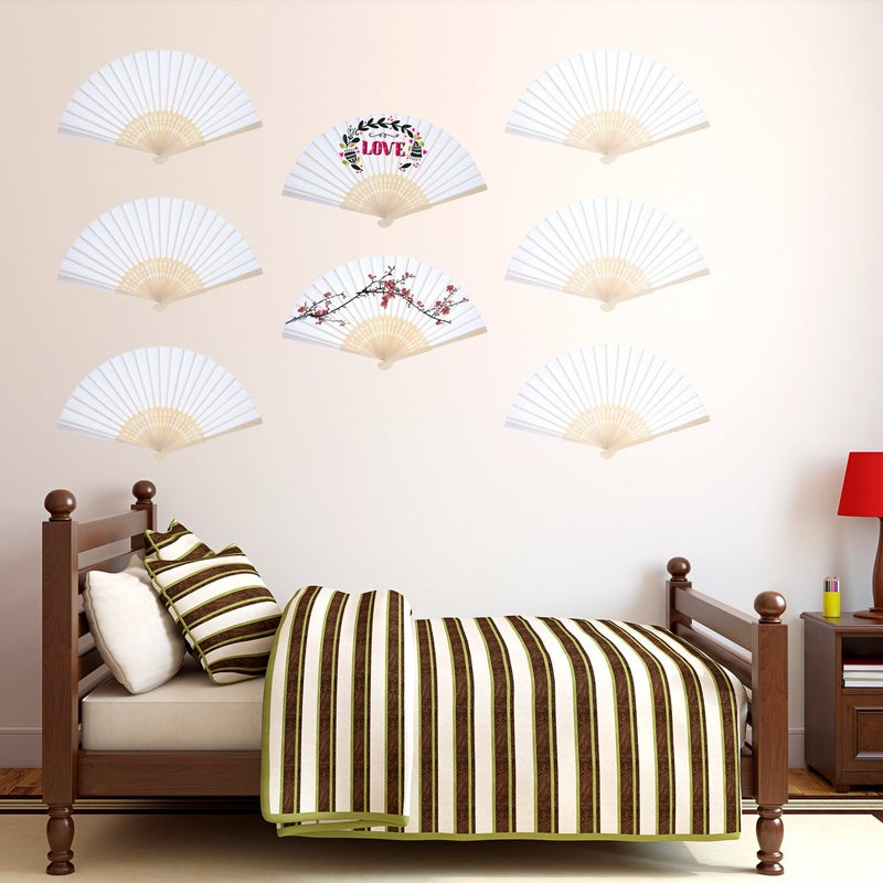 Bememo 48 Pack 8.3 Inch Chinese Paper Foldable Hand Fan for Women, Paper Silk Bamboo Handheld Decorative for Wedding Bridal Shower Festival Dance Decoration Party Favors DIY (White) - Image 3